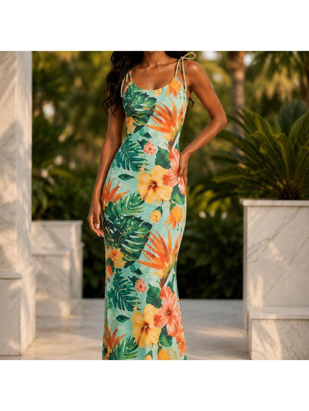 🌺 Tropical Maxi Dress – Size M/L (NWT)